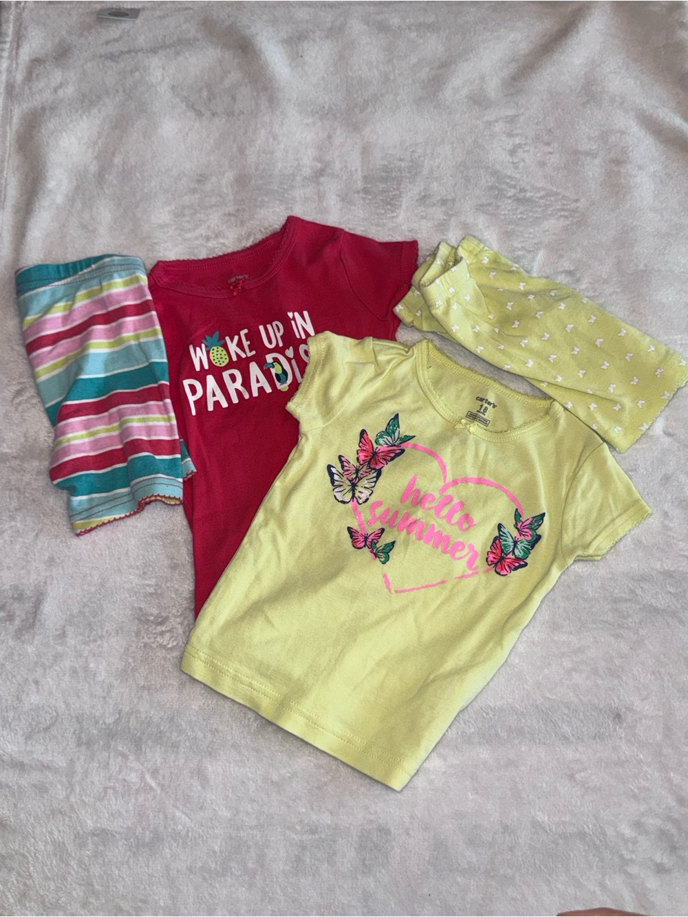 2 Carter's Girls Pajama Set - Yellow, Red, Multicolor Stripes